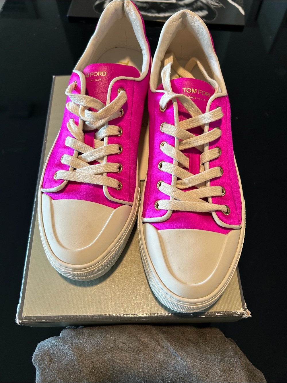 Tom Ford Women's Hot Pink Canvas Low-Top Sneakers with White Soles